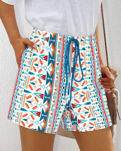 BTFBM Womens Boho Summer Shorts شاطئ العطلات ملابس 2025 الخصر المرن غير الرسمي المطبوع صالة قصيرة صالة بانت الجيوب in Saudi Arabia
