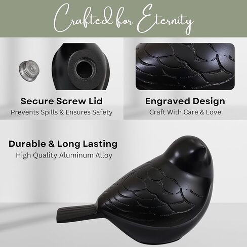 Black Bird Urn – Small Keepsake Cremation Urn for Human or Pet Ashes, Premium Quality Memorial for Beloved Pets & Loved Ones, Durable Solid Design for Women in Saudi Arabia