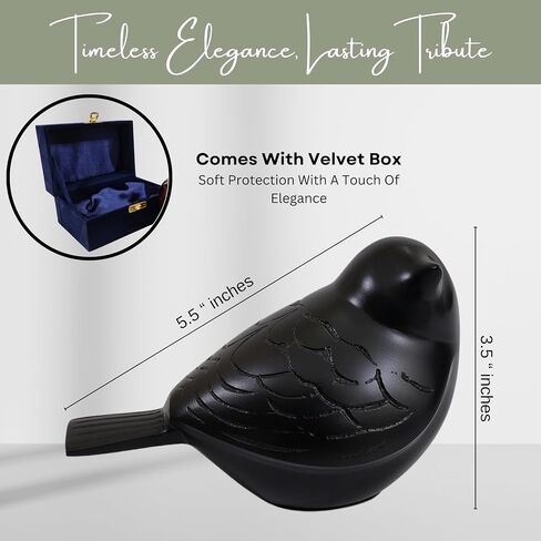 Black Bird Urn – Small Keepsake Cremation Urn for Human or Pet Ashes, Premium Quality Memorial for Beloved Pets & Loved Ones, Durable Solid Design for Women in Saudi Arabia