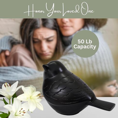 Black Bird Urn – Small Keepsake Cremation Urn for Human or Pet Ashes, Premium Quality Memorial for Beloved Pets & Loved Ones, Durable Solid Design for Women in Saudi Arabia