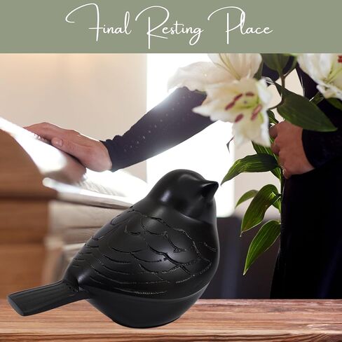 Black Bird Urn – Small Keepsake Cremation Urn for Human or Pet Ashes, Premium Quality Memorial for Beloved Pets & Loved Ones, Durable Solid Design for Women in Saudi Arabia