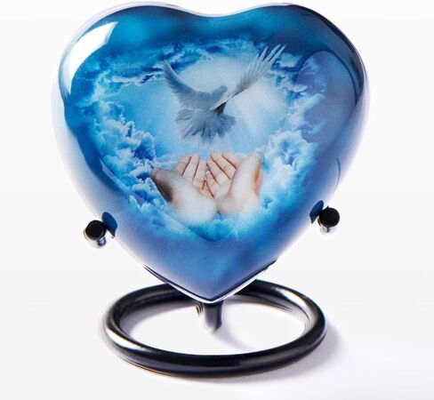 Trupoint Memorials Small Urns for Human Ashes Keepsake, Mini Heart Urn with Stand, Decorative Cremation Urns for Adult Men & Women – Small, Blue Dove in Saudi Arabia