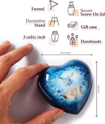 Trupoint Memorials Small Urns for Human Ashes Keepsake, Mini Heart Urn with Stand, Decorative Cremation Urns for Adult Men & Women – Small, Blue Dove in Saudi Arabia