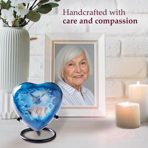 Trupoint Memorials Small Urns for Human Ashes Keepsake, Mini Heart Urn with Stand, Decorative Cremation Urns for Adult Men & Women – Small, Blue Dove in Saudi Arabia