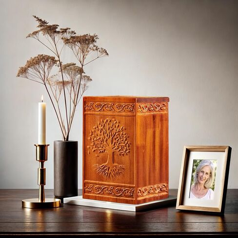 Nyutu Urn for Ashes Adult Male, 10" Height Large Wooden Urns for Human Ashes Made by Aluminum Alloy, Decorative Funeral Burial Cremation Urns for Man/Dad/Father/Brother/Grandpa in Saudi Arabia
