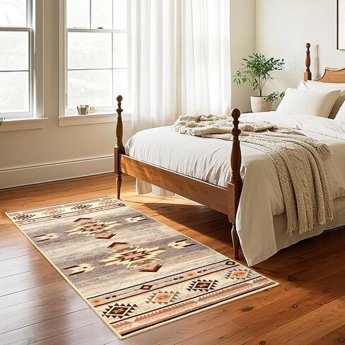 Hallway Runner Rug 2 x 4, Non-Slip Runners for Bedroom Kitchen, Accent and Tribal Style Western Area Rug, Low-Pile and Washable, Beige in Kuwait