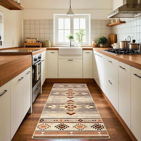 Hallway Runner Rug 2 x 4, Non-Slip Runners for Bedroom Kitchen, Accent and Tribal Style Western Area Rug, Low-Pile and Washable, Beige in Kuwait