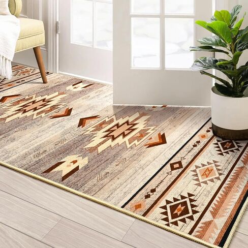 Hallway Runner Rug 2 x 4, Non-Slip Runners for Bedroom Kitchen, Accent and Tribal Style Western Area Rug, Low-Pile and Washable, Beige in Kuwait