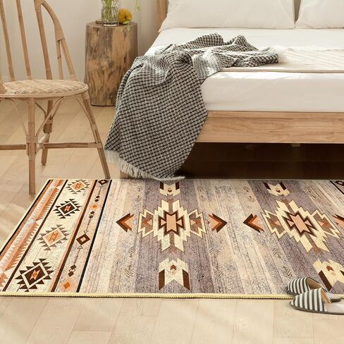 Hallway Runner Rug 2 x 4, Non-Slip Runners for Bedroom Kitchen, Accent and Tribal Style Western Area Rug, Low-Pile and Washable, Beige in Kuwait