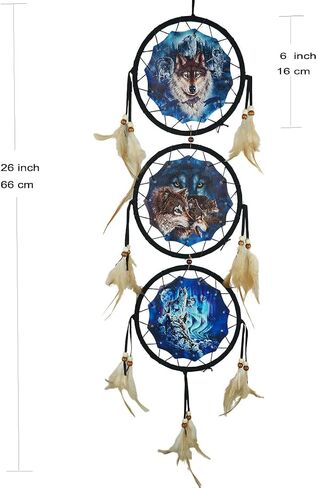 Remorelt Wolf Eagle Bear Dream Catcher Bedroom Wall Decor, Christmas Home Decoration, Room Accessory, Feather Decoration - Unique Home Craft Wall Pendant (DC01 6Inch Wolves) in Saudi Arabia
