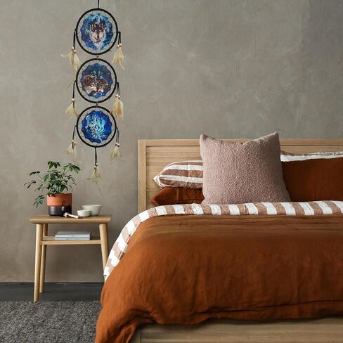 Remorelt Wolf Eagle Bear Dream Catcher Bedroom Wall Decor, Christmas Home Decoration, Room Accessory, Feather Decoration - Unique Home Craft Wall Pendant (DC01 6Inch Wolves) in Saudi Arabia