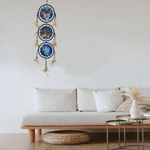 Remorelt Wolf Eagle Bear Dream Catcher Bedroom Wall Decor, Christmas Home Decoration, Room Accessory, Feather Decoration - Unique Home Craft Wall Pendant (DC01 6Inch Wolves) in Saudi Arabia