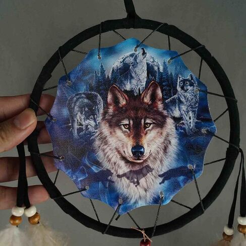 Remorelt Wolf Eagle Bear Dream Catcher Bedroom Wall Decor, Christmas Home Decoration, Room Accessory, Feather Decoration - Unique Home Craft Wall Pendant (DC01 6Inch Wolves) in Saudi Arabia