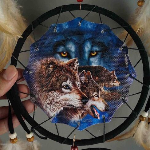 Remorelt Wolf Eagle Bear Dream Catcher Bedroom Wall Decor, Christmas Home Decoration, Room Accessory, Feather Decoration - Unique Home Craft Wall Pendant (DC01 6Inch Wolves) in Saudi Arabia