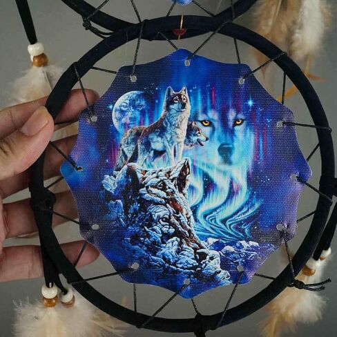 Remorelt Wolf Eagle Bear Dream Catcher Bedroom Wall Decor, Christmas Home Decoration, Room Accessory, Feather Decoration - Unique Home Craft Wall Pendant (DC01 6Inch Wolves) in Saudi Arabia