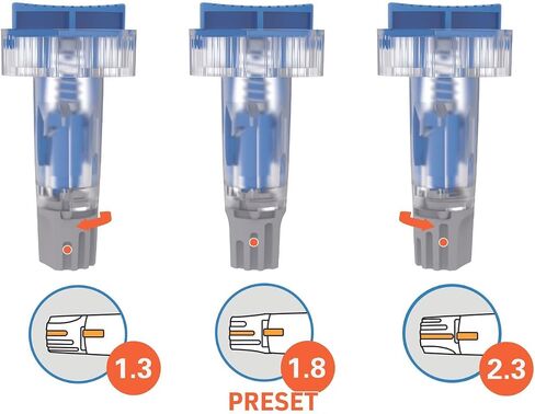 مشارط أمان ONE-CARE Opti+ قابلة للتعديل 23 جم × 3 إعدادات للعمق (1.3 × 1.8 × 2.3 مم)، محملة مسبقًا، لطيفة، معقمة، 100/bx in Saudi Arabia