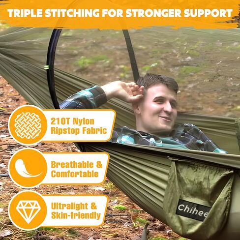 Chihee Ultra-Light Travel Camping Hammock Pop-up Net Hammock 660lbs Load Capacity,Breathable,Quick-Drying Parachute Nylon 2 Premium Carabiners,2 Tree Slings Included for Outdoor Backpacking Hiking in Kuwait
