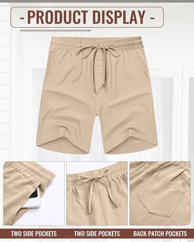 2 Pack Men's Big and Tall Linen Bermuda Shorts Casual Drawstring Summer Cotton Beach Shorts with Pocket in Kuwait