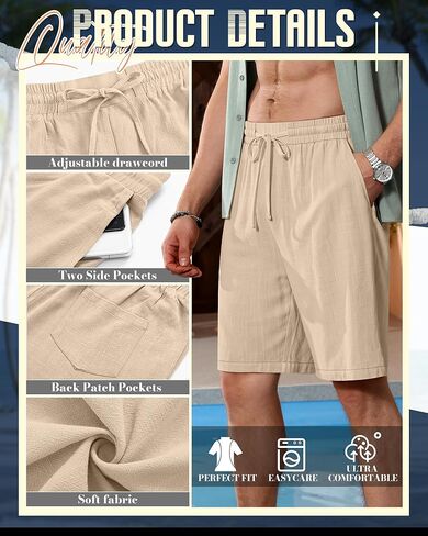 Ficerd 2 حزمة شورتات قطنية للرجال ، سراويل شاطئية مرنة مع جيوب الرباط الصيفية شورت إجازة الصالة الرياضية in Kuwait