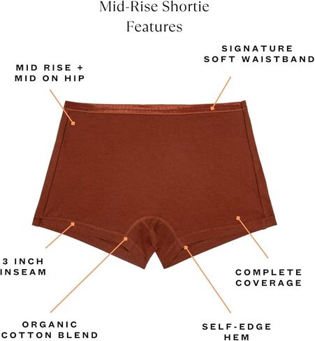 Subset Women's Organic Cotton Mid-Rise Shortie 3-Pack, All-Day Comfort, Boy Shorts, Soft & Breathable in Kuwait