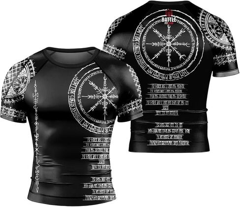 Viking Norse Rune Men's Rash Guard Shirts Short Sleeve, Baselayer Compression Shirt for Jiu Jitsu MMA in Kuwait