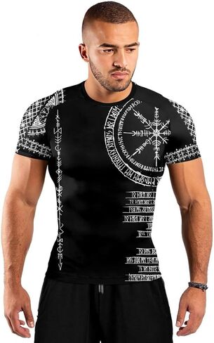 Viking Norse Rune Men's Rash Guard Shirts Short Sleeve, Baselayer Compression Shirt for Jiu Jitsu MMA in Kuwait