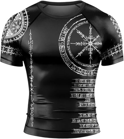 Viking Norse Rune Men's Rash Guard Shirts Short Sleeve, Baselayer Compression Shirt for Jiu Jitsu MMA in Kuwait