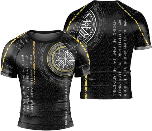 Viking Norse Rune Men's Rash Guard Shirts Short Sleeve, Baselayer Compression Shirt for Jiu Jitsu MMA in Kuwait