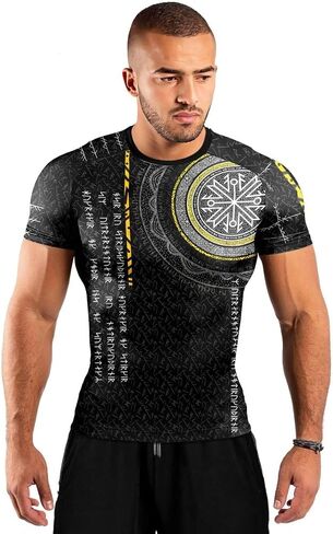 Viking Norse Rune Men's Rash Guard Shirts Short Sleeve, Baselayer Compression Shirt for Jiu Jitsu MMA in Kuwait