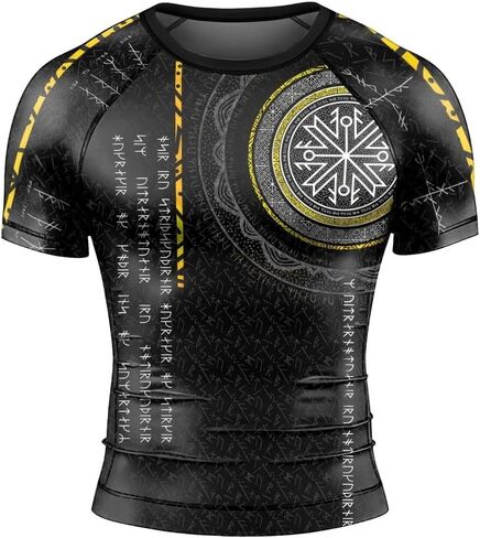 Viking Norse Rune Men's Rash Guard Shirts Short Sleeve, Baselayer Compression Shirt for Jiu Jitsu MMA in Kuwait
