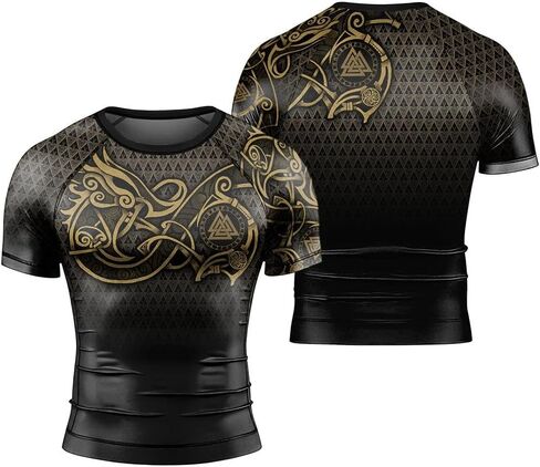 Viking Norse Rune Men's Rash Guard Shirts Short Sleeve, Baselayer Compression Shirt for Jiu Jitsu MMA in Kuwait