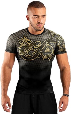 Viking Norse Rune Men's Rash Guard Shirts Short Sleeve, Baselayer Compression Shirt for Jiu Jitsu MMA in Kuwait