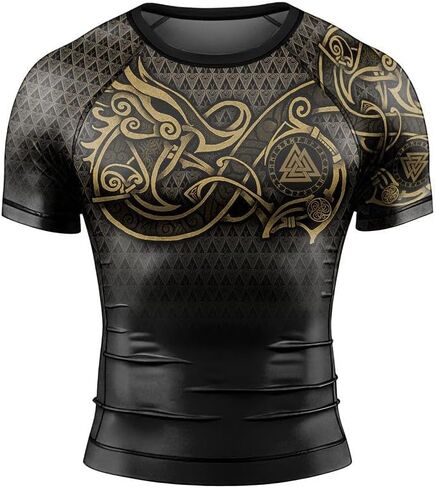 Viking Norse Rune Men's Rash Guard Shirts Short Sleeve, Baselayer Compression Shirt for Jiu Jitsu MMA in Kuwait