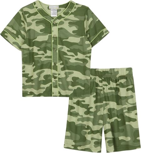 Saint Eve Kids Boys Pajamas ، 2 قطعة PJ Set Button Down Sport Jersey مع السراويل القصيرة in Kuwait