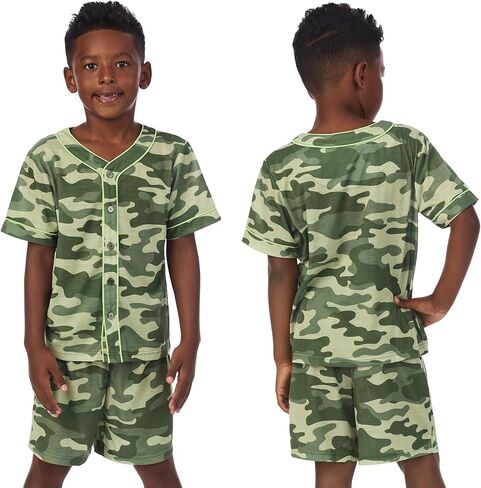 Saint Eve Kids Boys Pajamas ، 2 قطعة PJ Set Button Down Sport Jersey مع السراويل القصيرة in Kuwait
