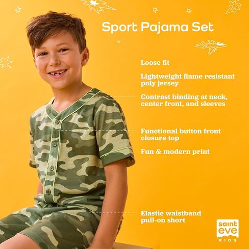 Saint Eve Kids Boys Pajamas ، 2 قطعة PJ Set Button Down Sport Jersey مع السراويل القصيرة in Kuwait