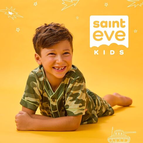 Saint Eve Kids Boys Pajamas ، 2 قطعة PJ Set Button Down Sport Jersey مع السراويل القصيرة in Kuwait