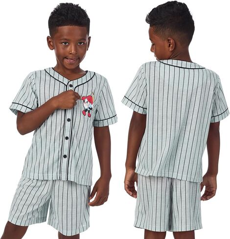 Saint Eve Kids Boys Pajamas ، 2 قطعة PJ Set Button Down Sport Jersey مع السراويل القصيرة in Kuwait
