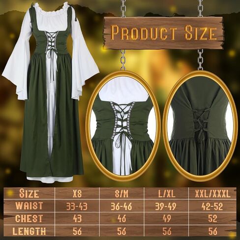 Bonuci 6 Pcs Women Renaissance Fairy Costume Medieval 1700s Dress with Elf Ear Flower Crown Moon Head Chain Halloween Cosplay in Saudi Arabia