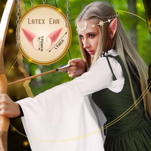 Bonuci 6 Pcs Women Renaissance Fairy Costume Medieval 1700s Dress with Elf Ear Flower Crown Moon Head Chain Halloween Cosplay in Saudi Arabia