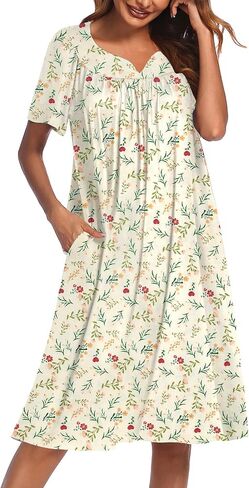 Ekouaer Nightgowns for Women Cotton Nightgown House Dress with Pockets Short Sleeve Mumu Dress Embroidered Lounge Dress in Kuwait