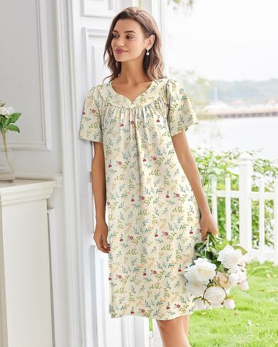 Ekouaer Nightgowns for Women Cotton Nightgown House Dress with Pockets Short Sleeve Mumu Dress Embroidered Lounge Dress in Kuwait