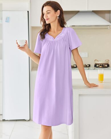 Ekouaer Nightgowns for Women Cotton Nightgown House Dress with Pockets Short Sleeve Mumu Dress Embroidered Lounge Dress in Kuwait