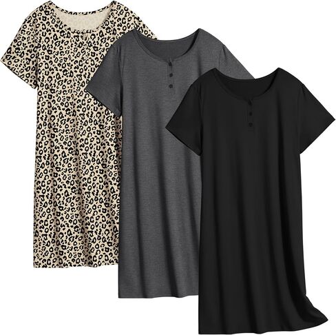 Ekouaer 3 Pack Women's Sleepshirts Soft Sleepwear Short Sleeve T-Shirt Nightgowns Casual Sleepdress Nightshirts in Saudi Arabia