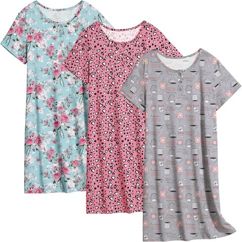 Ekouaer 3 Pack Women's Sleepshirts Soft Sleepwear Short Sleeve T-Shirt Nightgowns Casual Sleepdress Nightshirts in Saudi Arabia