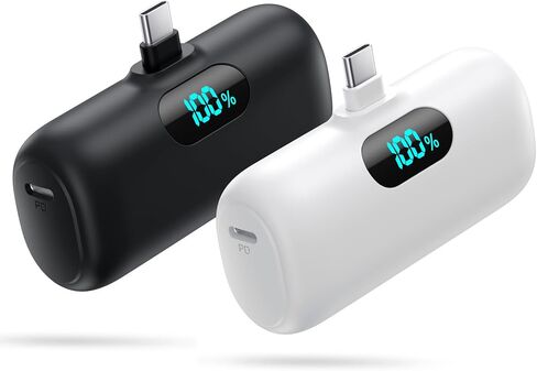 [2-Pack] Mini Portable Charger 5000mAh Power Bank, 3A PD USB C Cell Phone Portable Power, LCD Display Battery Pack Compatible with iPhone 15/15 plus/15 pro/15 pro Max/Android phone/Samsung/Moto/LG etc in Kuwait