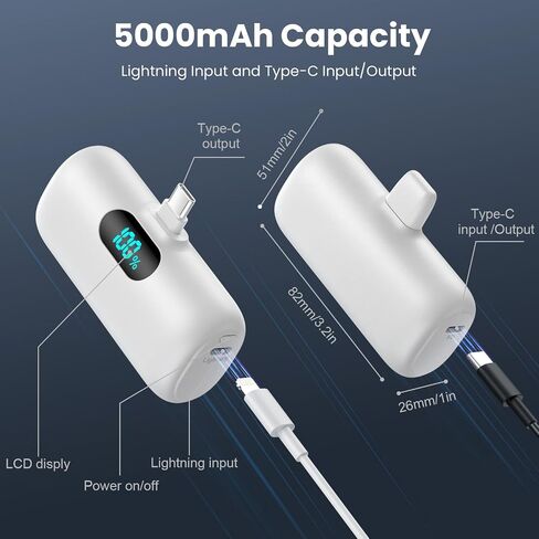 [2-Pack] Mini Portable Charger 5000mAh Power Bank, 3A PD USB C Cell Phone Portable Power, LCD Display Battery Pack Compatible with iPhone 15/15 plus/15 pro/15 pro Max/Android phone/Samsung/Moto/LG etc in Kuwait