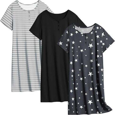 Ekouaer 3 Pack Women’s Sleepshirts Soft Sleepwear There Sleeve T-Shirts Lightgowns Nightdress Nightshirts in Saudi Arabia
