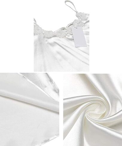 Women's Plus Size Silk Nightgown Sleeveless Chemise Slip Lingerie Sleepwear with Floral Neckline in Kuwait