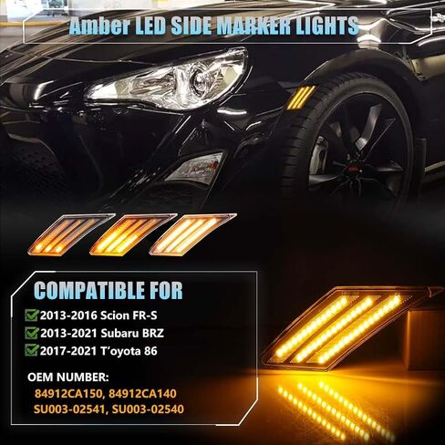 مصابيح علامة جانبية متتابعة LED لعام 2013-2016 SCION FR-S ، 2013-2021 Suba-Ru Brz ، 2017-2021 Toyo-Ta 86 ، مصابيح العلامة الجانبية المدخنة للعدسة ، مصابيح إشارة LED الأمامية الأمامية ، 2 PCS in Kuwait